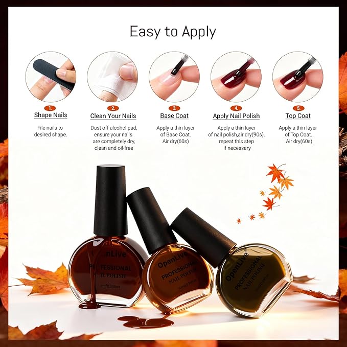 10ml Fall Jelly Nail Polish Set 6 Colors Gold Maple Leaf Pumpkin Yellow Burnt Orange Art Nail Polish Quick Dry for Women Girls Gift