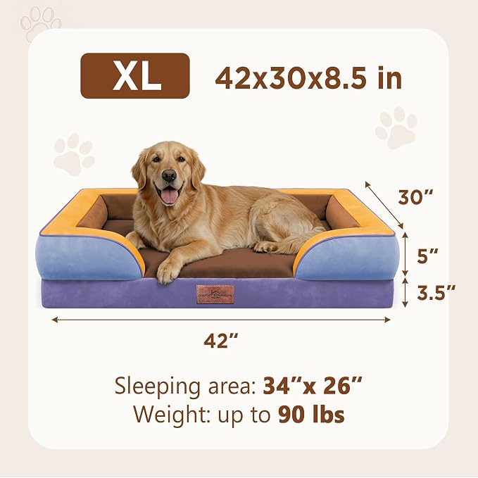 Comfort Expression Orthopedic Dog Bed for Extra Large Dogs with Bolster | Waterproof Dog Couch Bed with Washable Cover & Non-Slip Bottom, Supportive Egg Crate Foam XL Pet Bed, 42x30 Inch