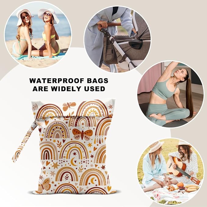 Rainbow Butterfly Wet Dry Bag 12x10 Inch,Waterproof Reusable Wet Bag for Swimsuit, Travel, Beach, Pool, Diapers, Dirty Yoga Gym Clothes, Stroller, Toiletries, Makeup Bags, Rainbow Gifts for Women