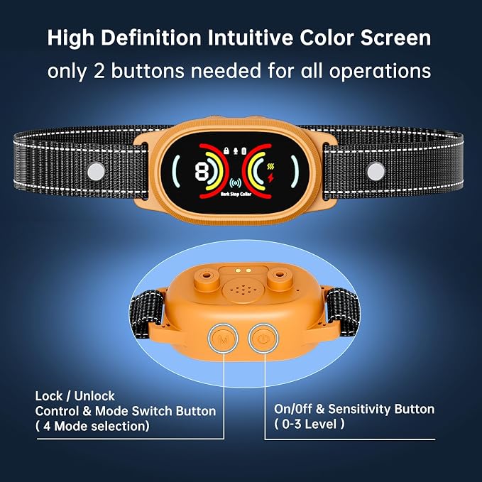 Dog Bark Collar for Large, Medium and Small Dogs with Smart Anti False Triggering AI Chip, IP67 Waterproof Rechargeable Anti Barking Collar with Adjustable Sensitivity and Multiple Modes (Orange)