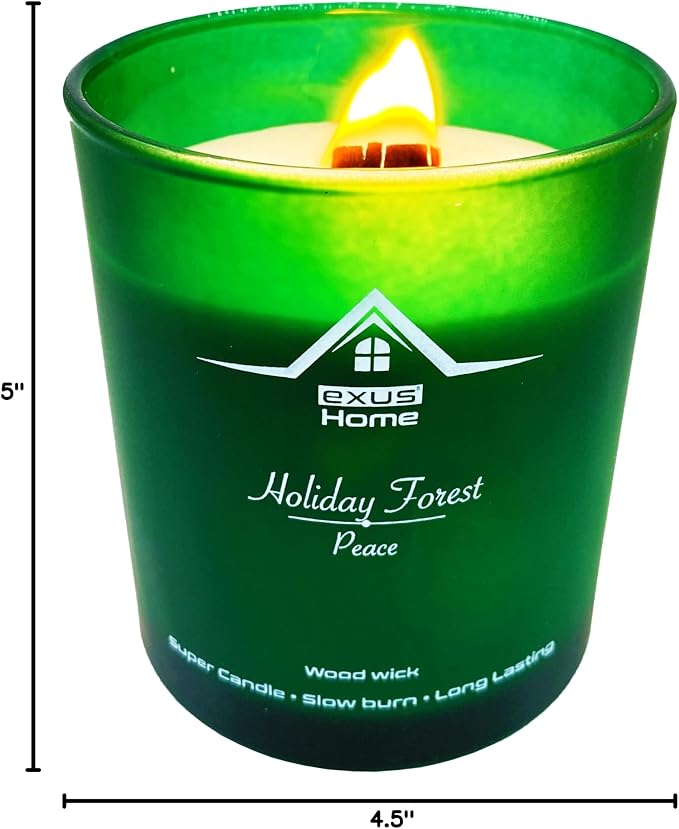 Exus Hand Crafted, Soy Wax, Wood Wick, Aromatic Candle. Non-Toxic (Holiday Forest/Peace)