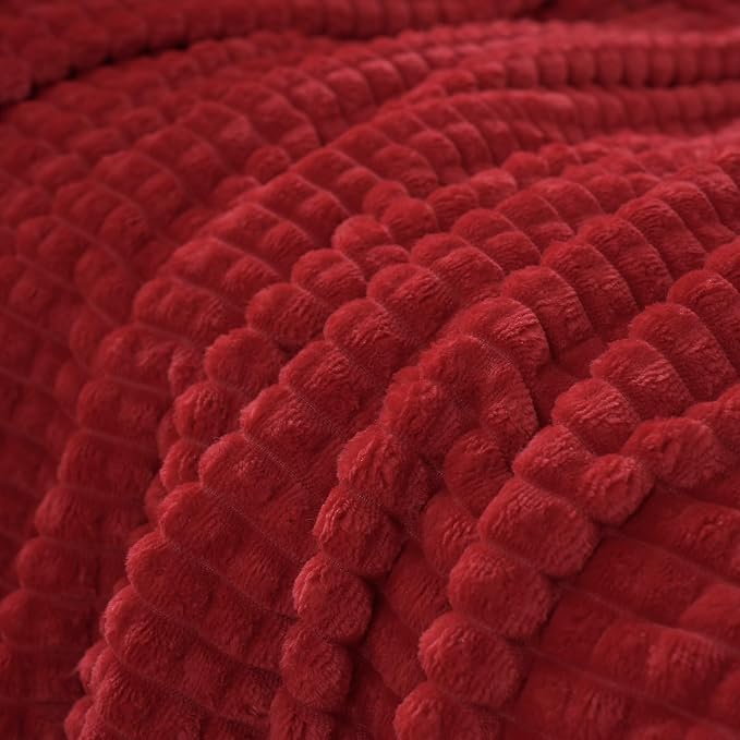 Puncuntex Fleece Throw Blanket Red 50"×70" with Square Grid Design | Super Soft Plush Cozy Flannel Throw Blanket Luxury for Couch Sofa Chair
