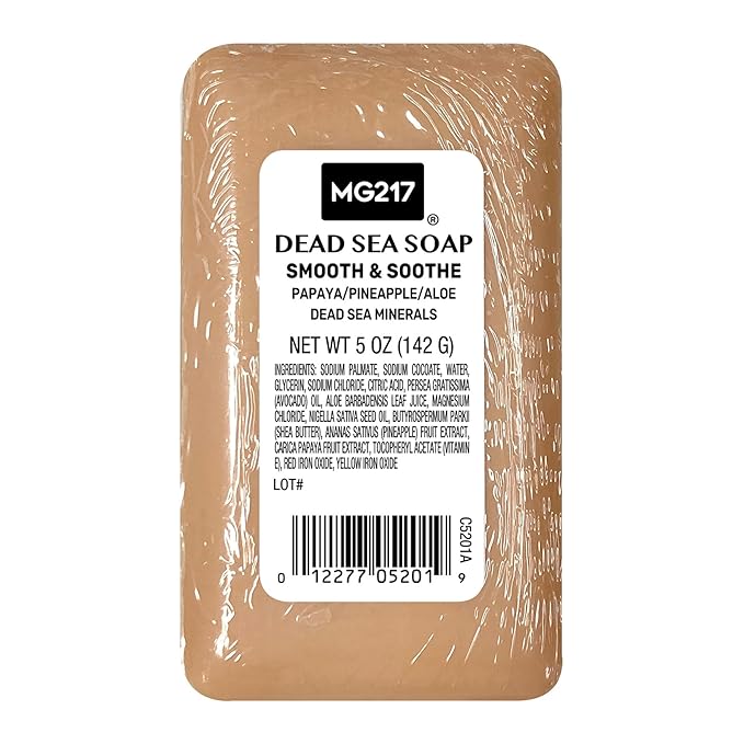 MG217 Psoriasis Dead Sea Exfoliating Bar Soap, Smooth & Soothe with Natural Exfoliating Agents, Aloe Vera, Papaya and Pineapple extract for Psoriasis Skincare, 5oz
