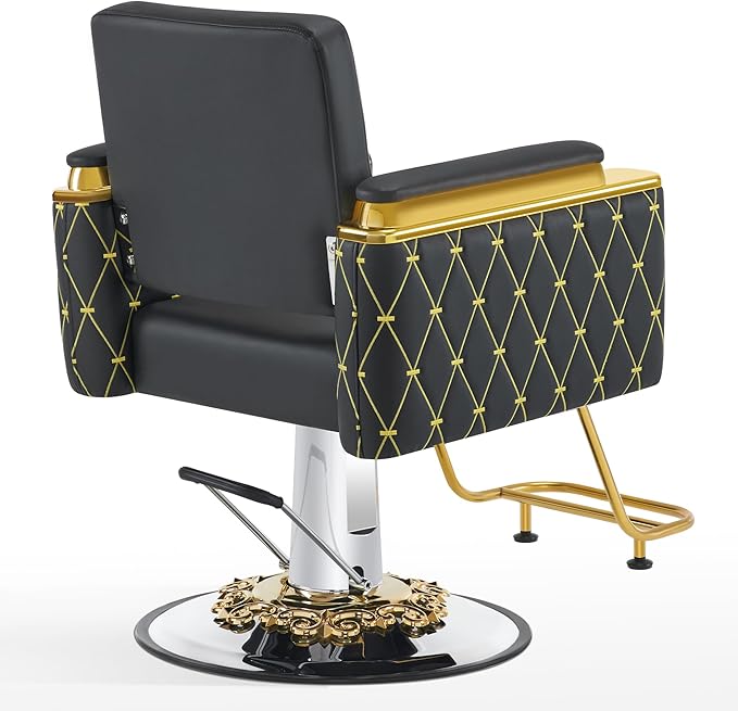 BarberPub Luxurious Salon Chair, Height Adjustable Black&Gold Salon Beauty Spa Styling Equipment, 440lbs Hydraulic Pump for Hair Stylist, Barber Shops&Beauty Salons 8633 (Black Gold)