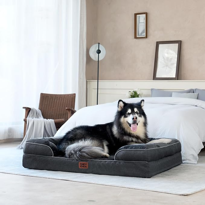 EHEYCIGA Orthopedic XXL Dog Bed, Waterproof Washable XL Big Pet Bed 52" | Non-Slip Bottom and Egg-Crate Memory Foam Extra Large Pet Couch Bed with Washable Removable Cover, Dark Grey