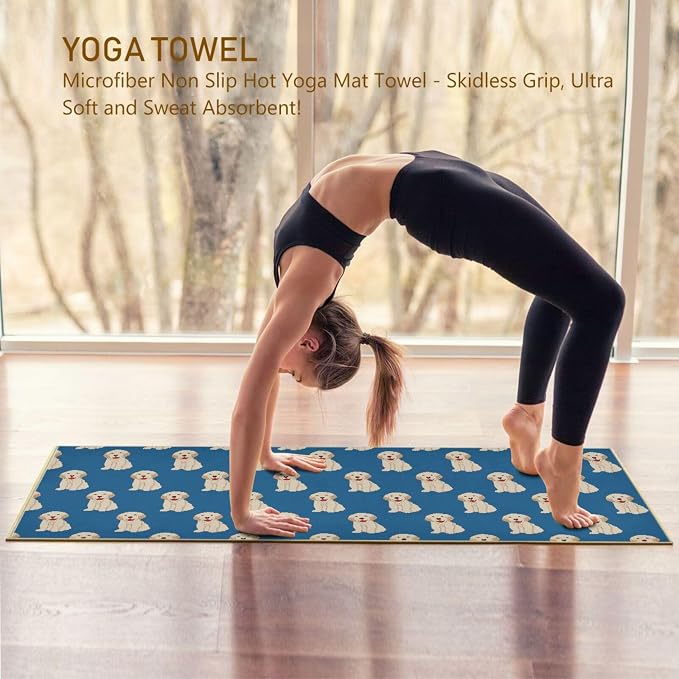 Labrador Golden Retriever Dog Yoga Mat Towel Non Slip Soft Sweat Absorbent Hot Yoga Mat Towel for Hot Yoga, Pilates and Workout-73 x 27 Inch