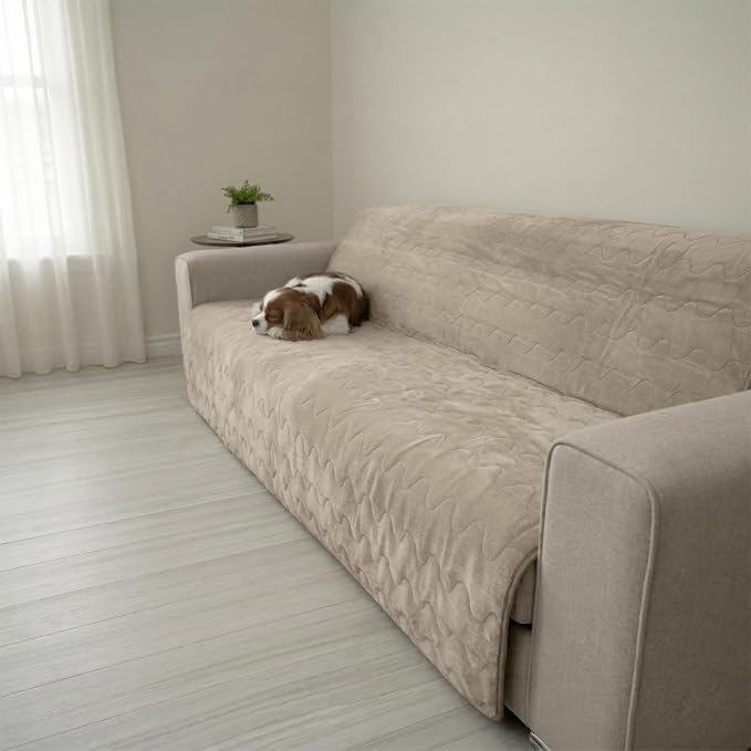 Paw Inspired Non-Slip Couch & Furniture Protector (Anti-Slip, Beige) | Waterproof, Washable Bed & Couch Cover for Dogs, Cats, and Pets, 80x90 Inch Size