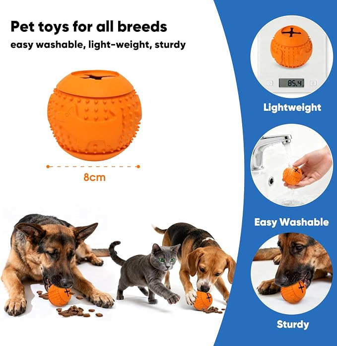 Deeow Rubber Dog Chew Toy Ball, Puzzle Feeder Pet Toy -3'' Red