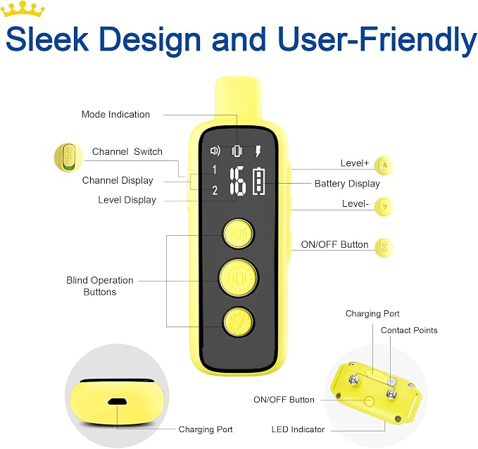 Bousnic Dog Shock Collar for 2 Dogs - (8-120lbs) Waterproof Rechargeable Electric Dog Training Collar with Remote for Small Medium Large Dogs with Beep Vibration Safe Shock Modes(Yellow)