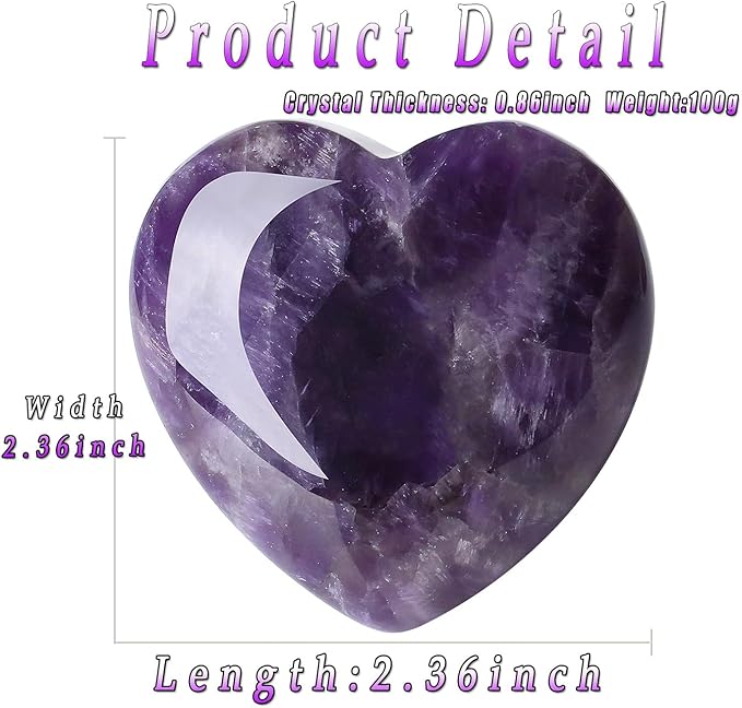 MAIBAOTA 60 mm Amethyst Crystal Rock Large Heart Stone Healing Crystals Gifts for Women Natural Reiki Gemstone Polished Heart Shaped Rocks Meditation