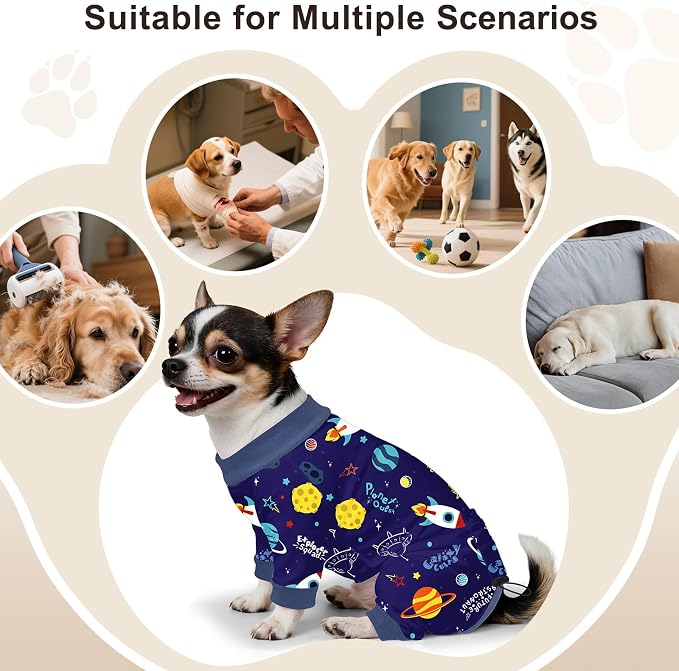 Bienbee Dog Pajamas, 4 Pack Adjustable Onesies for Small to Large Dogs XS | Dog Shedding Suit with Soft Fabric, Breathable & Stretchy, and Adjustable Back Length for Sleeping Lounging and Daily Use