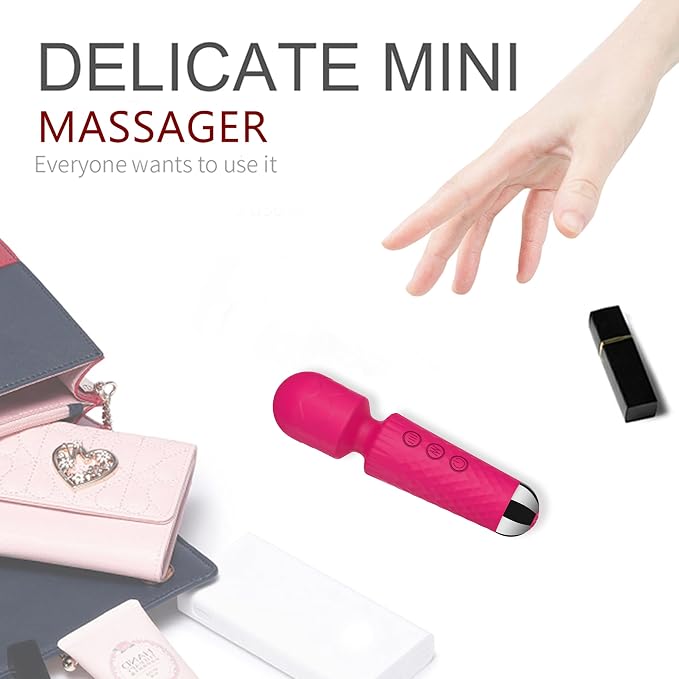 CHARMING Personal Back Massager – Handheld Waterproof & Rechargeable, 20 Patterns 8 Speeds, Quiet Vibration Wand for Travel Friendly Relaxation Tool -(Rose Red)