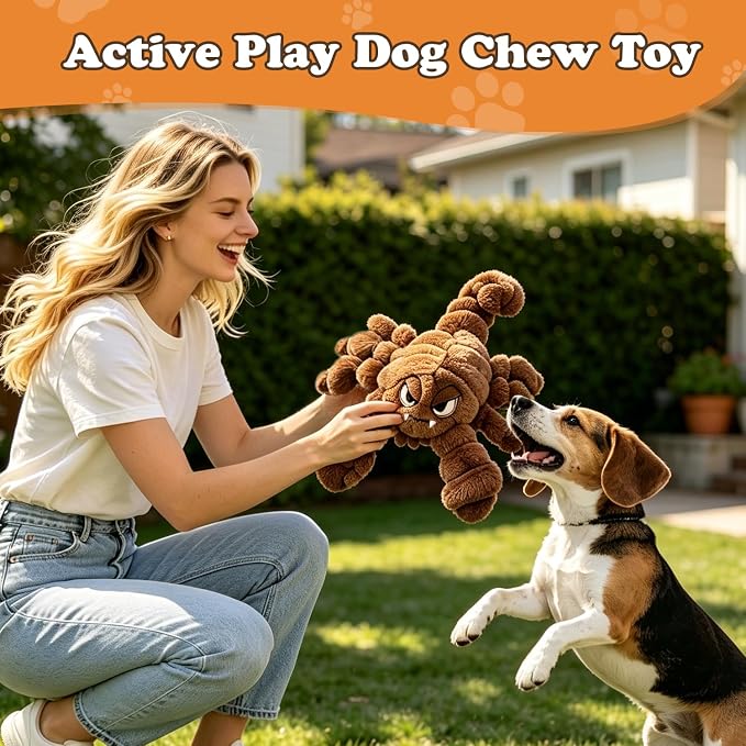 Furdog Squeaky Plush Dog Toy Interactive Chew Toys for Small Medium Dogs, Tough Crinkle Stuffed Animal Toys to Keep Them Busy, Brown Scorpion