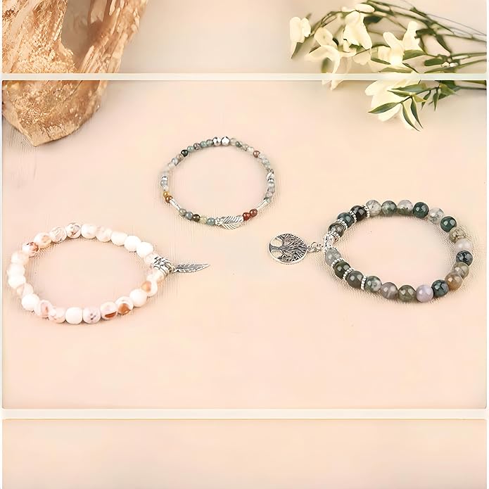Jardme Healing Crystal Bracelets for Women, 8mm Beaded Natural Stone Stretch Chakra Bracelets Tree of Life Bracelet Jewelry Gifts for Women