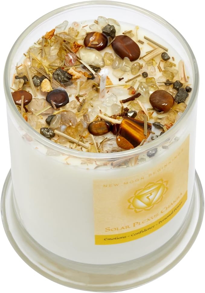 Solar Plexus Chakra Candle by New Moon Beginnings - Chakra Candles - Dried Flower, Herb, & Crystal Candles - Aromatherapy Candles - Soy Candle - Set of 6 Tealights
