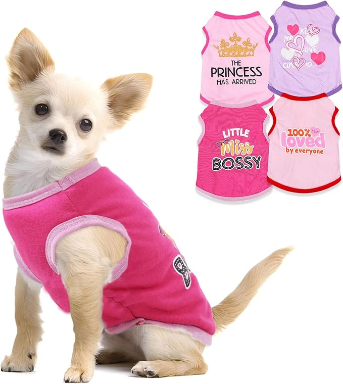 4 Pieces Puppy Clothes for Small Dogs Girl Girl Dog Clothes Cute Soft Dog Shirts Female Doggie Shirts Pet Clothing (Medium)