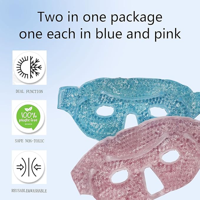2PCS Ice Face Mask, Cold Hot Gel Face Eye Mask, Ice Mask with Soft Plush for Cooling Freezer Eye Mask for Puffy Eyes, Redness, Headaches, Stress