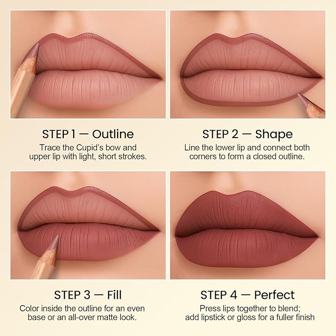 Erinde Nude Matte Lip Liner Set, 6 Colors Lipliner Pencil Pack with Sharpener for Define & Sculpt Lip, Long-Lasting Waterproof Non-Smudge Brown Lipliner Delineador De Labios, 03 Coral Peach Plum