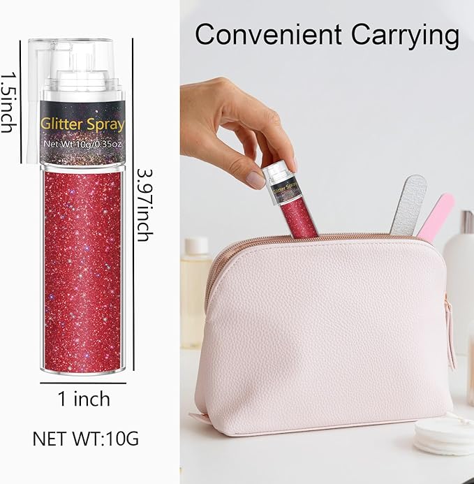 Hair and Body Glitter Spray, 1PC Sparkling Red Hair Glitter Extra Fine Face Shimmer Powder for Clothes, Festival Loose Sparkle Powder for Rave Clothes Nail Art Easter Halloween Crafts (Red)