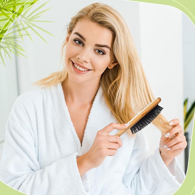 Tessco for you 12 Pcs Bamboo Hair Brushes Bulk Wooden Paddle Brush Scalp Massage Bristle Anti Static Engraving DIY Gifts for Women, Party, Wedding(9.65'' X 3.35'',Black Bristles)