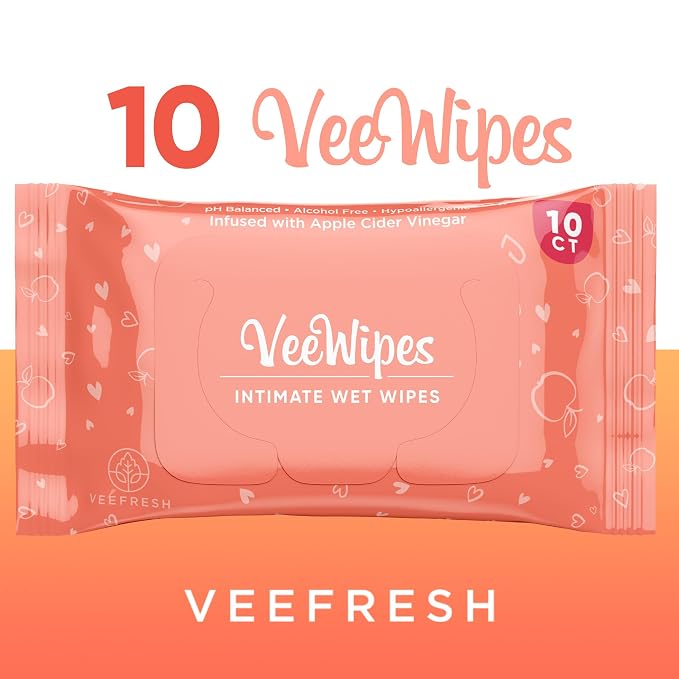 VeeFresh VeeWipes ACV (10pcs) - Apple Cider Vinegar Infused Wipes for Sensitive Vees- pH Balanced, Alcohol Free & Hypoallergenic Feminine Wipes for Women - Female Wipes for Maximum Hygiene