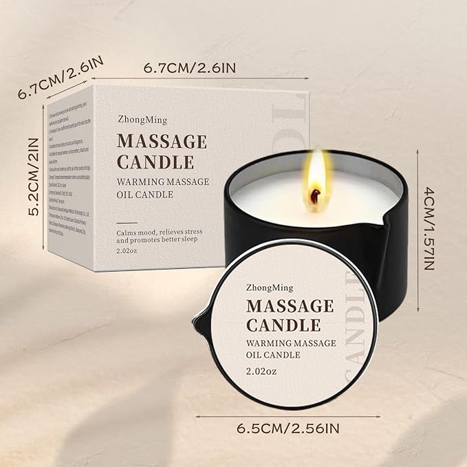 Warming Massage Oil Candle, Scented Body Oil Candle for Spa & Home Use, Romantic Gift, 2.02 oz (Odorless)