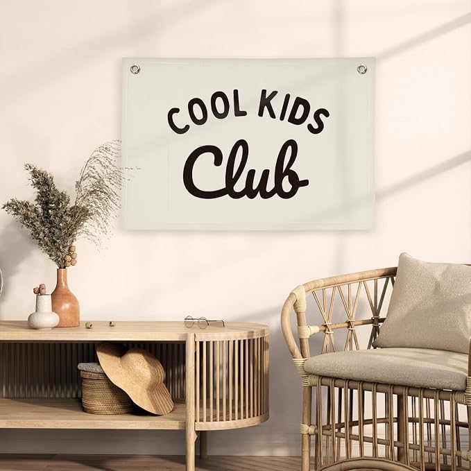 Playroom Wall Decor Cool Kids Club, Kids Playroom Decor, Linen Banner Wall Hanging Banner Flag, Classroom Decorations, Baby Shower Gifts 30x20