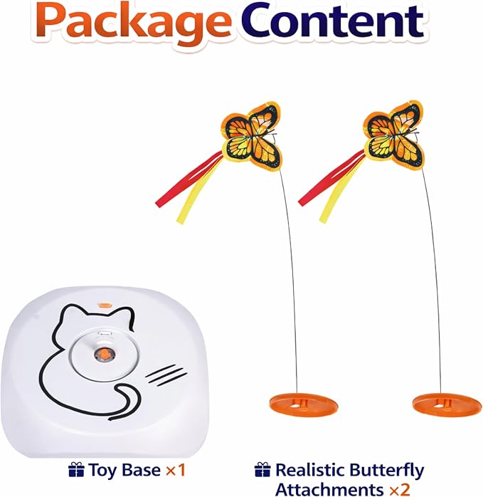 Interactive Cat Toy for Indoor Cats, Automatic Rotating Butterfly Feather Wand, Self Play Electric Cat Toy for Exercise & Mental Stimulation, Quiet Energy-Saving, AA Battery Operated