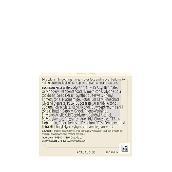 Aveeno Positively Radiant Face & Neck Night Cream with Tone Correcting Soy & Niacinamide, Night Cream Targets Dull Skin & Evens Skin Tone & Texture, Hypoallergenic, 1.7 oz