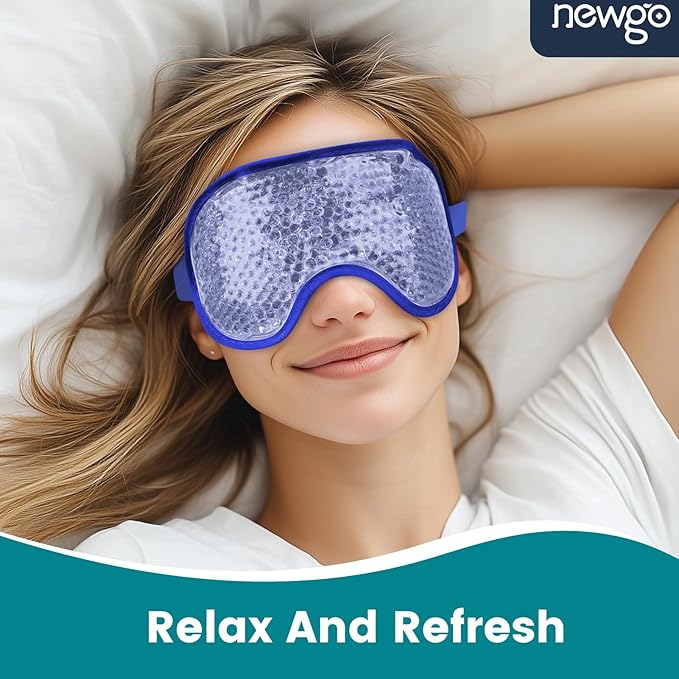 NEWGO Cooling Eye Mask for Puffy Eyes, Cold Eye Mask Eye Ice Pack for After Eyes Surgery, Tension Stress Relief, Itchy Eyes, Headaches, Dark Circles - Navy Blue