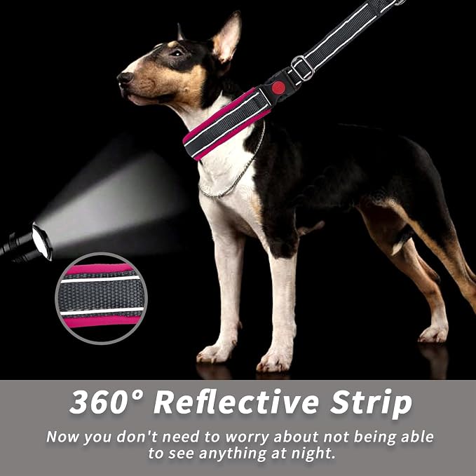 Martingale No Pull Dog Collar for Large Medium Small Dogs, Heavy Duty Nylon Reflective Adjustable Anti Pull Slip Collar with Buckle for Training Walking M Black Hot Pink