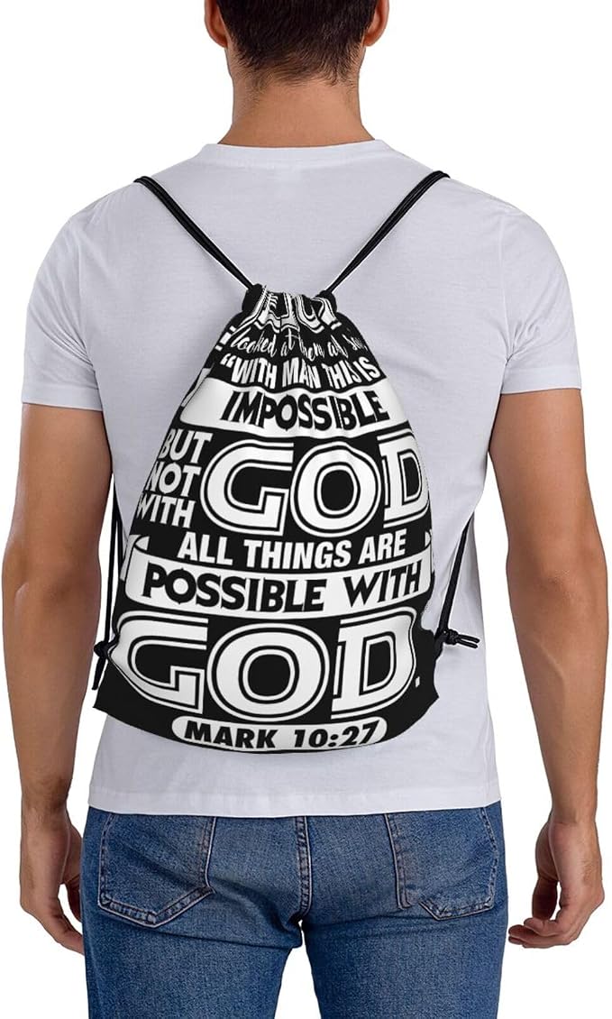 with God All Things are Possible Christian Faith Drawstring Backpack Bag Large Gym Sackpack Yoga Packet