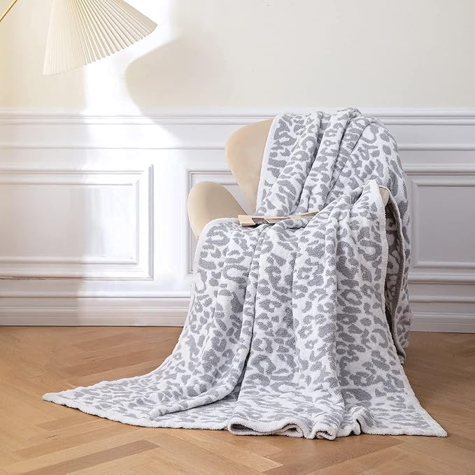 MH MYLUNE HOME Ultra Soft Leopard Throw Blanket Plush, Gray, 50"x60" | Reversible Cheetah Print Blanket, Comfy Fluffy Fuzzy Plush Blanket Throws for Couch Bed, Cozy Blankets for Women Gift