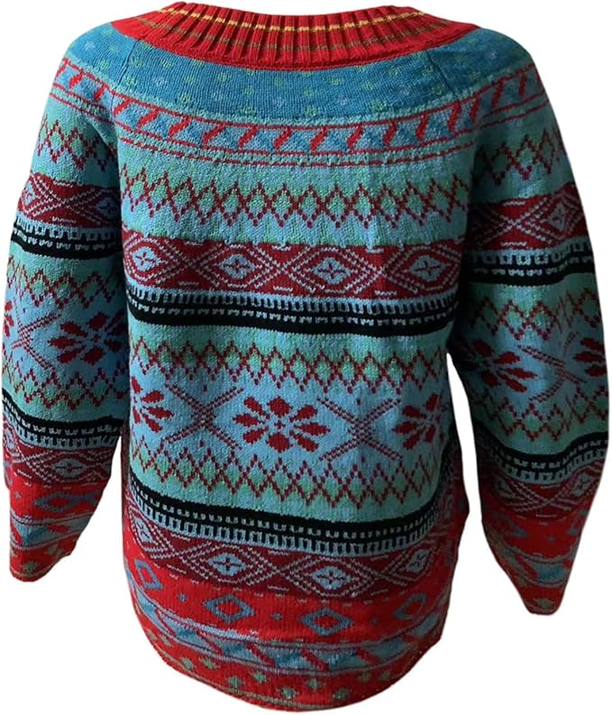 Zhyaj Fair Isle Sweater for Womens Winter Long Sleeve Vintage Knitted Sweater Casual Fall Crew Neck Pullover Sweaters