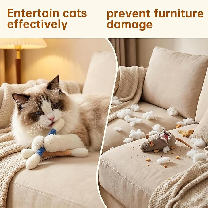 6Pcs Giant Cotton Swab Cat Toys with Organic Catnip | Durable Chew & Teething Sticks | Interactive Kitty Toys for Boredom Relief & Daily Exercise
