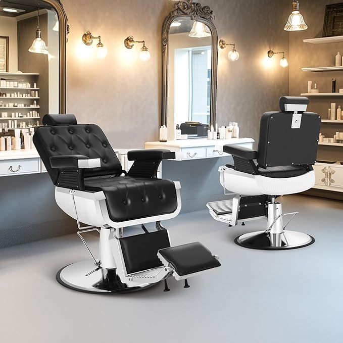Heavy Duty Barber Chairs for Barbershop, Vintage Reclining Barbershop Chair, 360° Swivel Professional All Purpose Salon Hair Stylist Beauty Spa Shampoo Home Equipment with Removable Headrest, Black