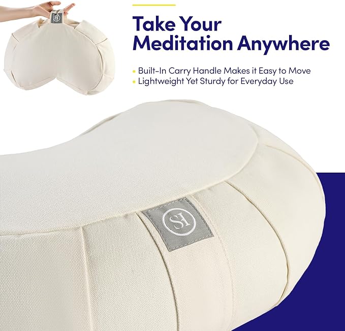 Meditation Cushion Bolster Pillow for Restorative Yoga β Supportive Cushion for Meditation, Pilates, and Relaxation β Filled with Buckwheat Hulls - Removable Cover