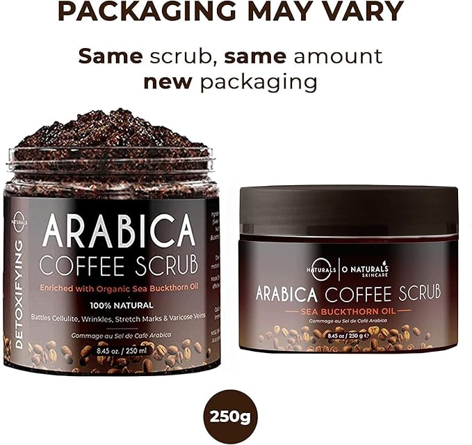O Naturals Exfoliating Scrub, Natural Dead Sea Salt Deep-Cleansing Face & Body Scrubs. Tones Helps Oily Skin, Dead Skin Remover - Coffee Arabica 8.45oz