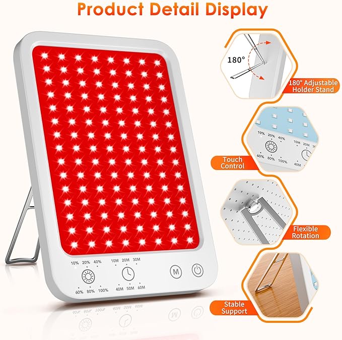 Red Light Therapy for Body Face, Infrared Red Light Panel with Adjustable Stand, 660nm and 850nm Near Infrared Therapy Lamp with 3 Modes, 6 Adjustable Brightness and Timer, for Home and Travel Use