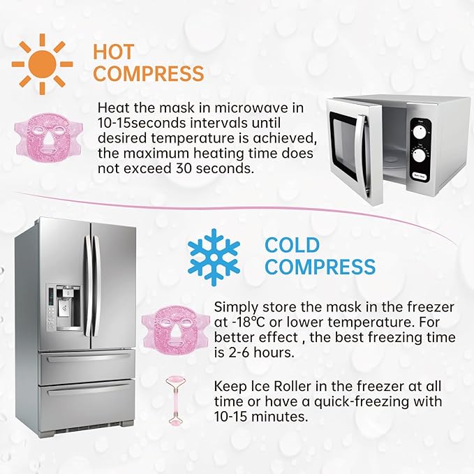 ZNÖCUETÖD Ice Face Facial Jade Roller and Ice Face Mask Cold Cooling Gel Mask Gift Set for Women Aging Wrinkles Lifting Firming Puffy Eyes, Eye Face Neck Roller Massager SPA Tools