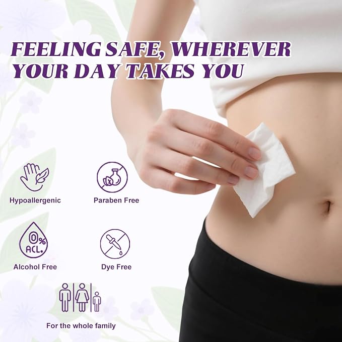 twoworld 200 Feminine Wipes Individually Wrapped,Flushable Wipes Travel | Feminine Care Vaginal Wipes for Adult,Women,Girl and Homeless(Lavender)