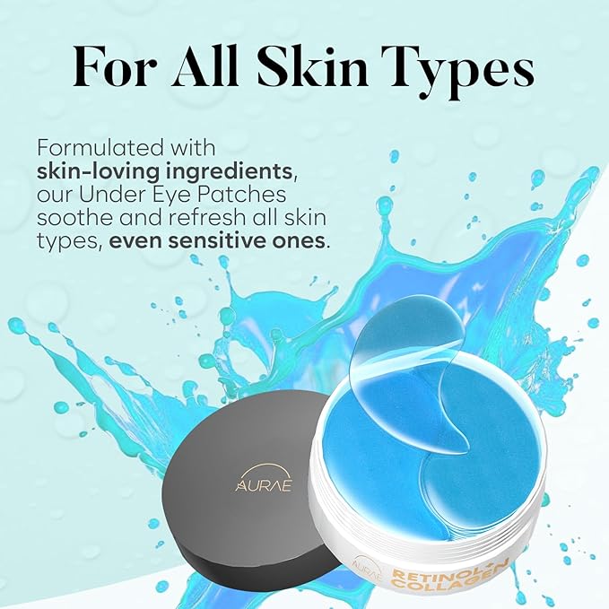 AURAE Retinol & Collagen Under Eye Patches (30 Pairs), Under Eye Mask for Puffy Eyes, Appearance of Dark Circles, Smoothing & Hydration, Self Care & Skincare Gifts for Women, Patch Yeux
