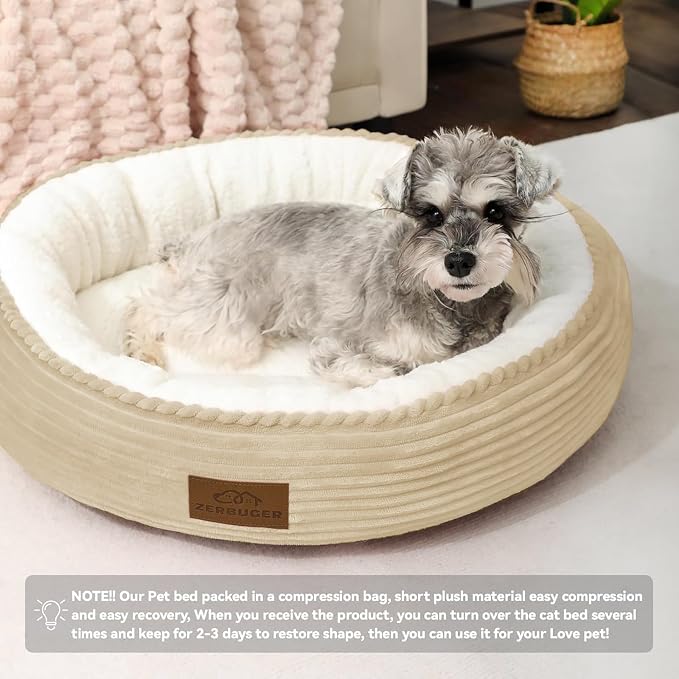 Zerbuger 20in Camel Round Dog Bed Sofa for Dogs Cats, Machine Washable | for Small/Medium/Large Dogs Cats, Foam Pet Couch with Removable Mat Non-Slip Bottom, Pet Cuddler for Indoor/Outdoor/Car/Cage