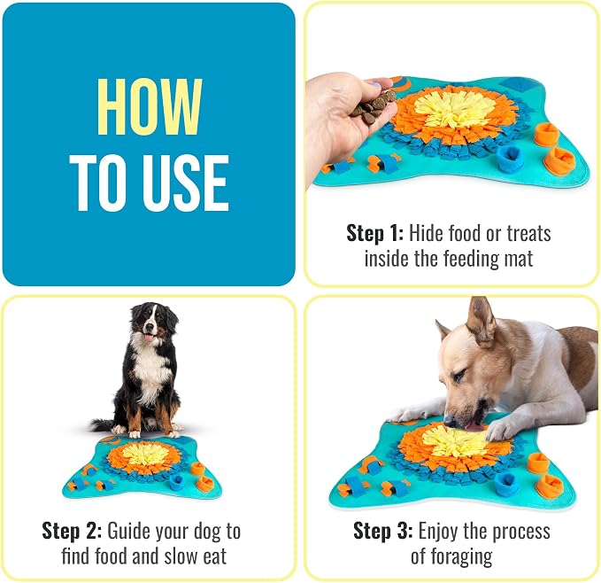30" Dog Snuffle Mat - Interactive Dog Puzzle Toys for Enrichment - Large Slow Feeder Foraging Mat for Brain Games & Nosework Training - Washable Pet Sniff Mat with Easy to Carry Handle