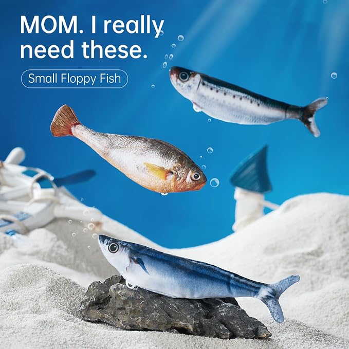 2 Pack Floppy Fish Cat Toys with Catnip, Rechargeable Flopping Fish Toy