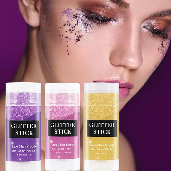 MEICOLY Pink Body Glitter Stick,Pink Face Glitter Sparkly Hair Glitter,Pink Accessories for Spirit Week,Singer Concerts Lover Heart Glitter Makeup,Mermaid Glitter Face Paint,Waterproof