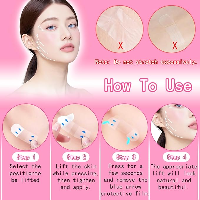 Face Tape Lifting Invisible - Eye Facelift Tape for Face Invisible - Instant Lift Stickers for Sagging Skin, Wrinkles, Double Chin, Neck, Eyes (Transparent)