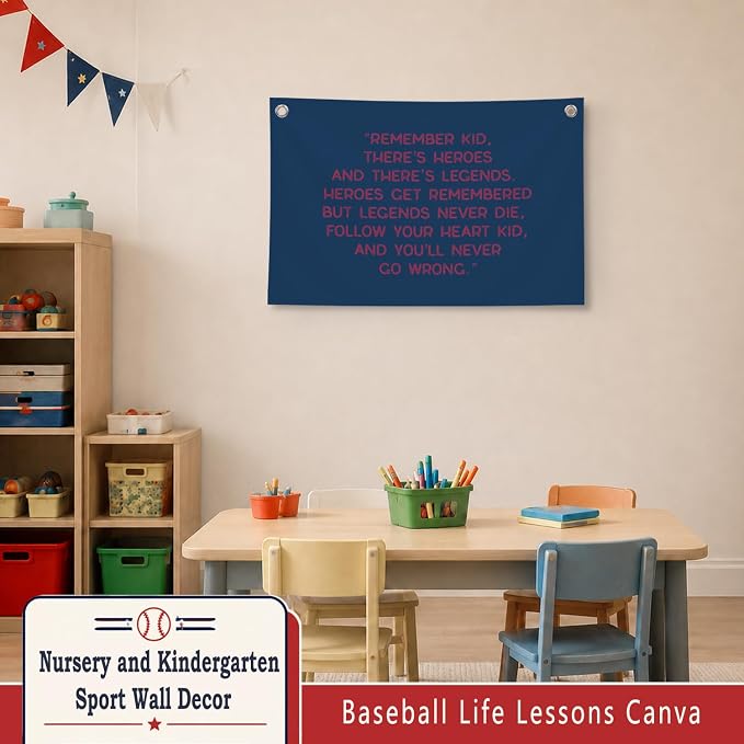 Vintage Baseball Wall Decor for Boys Room, Inspirational Sports Quote Canvas Banner, Retro Baseball Nursery Wall Art for Bedroom Playroom,Baby Shower Gifts,30x20 Inch(Blue)