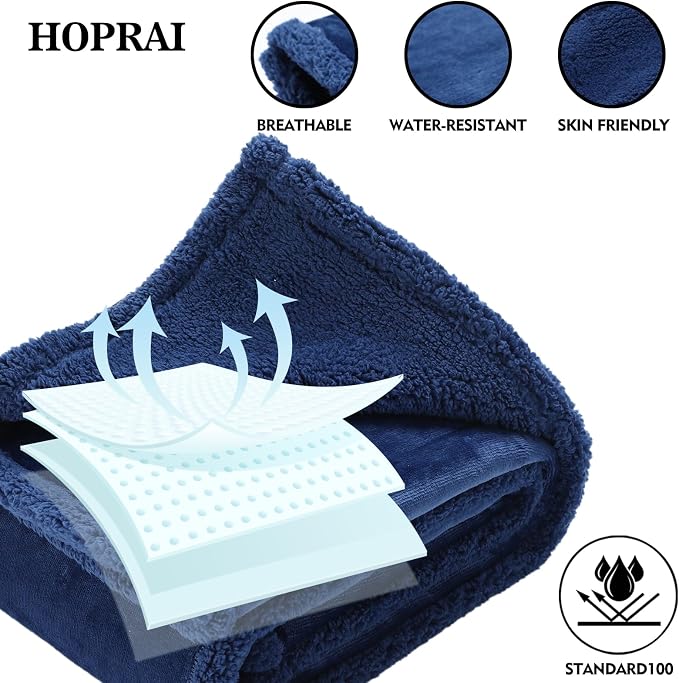 Waterproof Pet Blanket for Medium Large Dogs Washable Fluffy Thick Jacquard Shag Fleece Warm Sherpa Pet Blanket Cats Puppy Couch Protection (Navy Blue L57*65inches)
