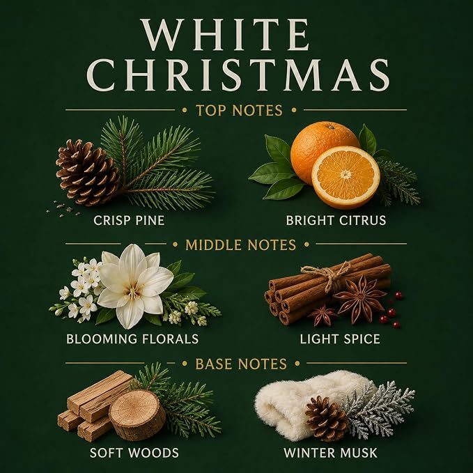 Affinati White Christmas 10 oz Scented Candle – Long Lasting Holiday Soy Blend Candle for Home, Strong Scent Throw Crisp Evergreen Pine Winter Candle, Premium Clean Burning Festive Gift